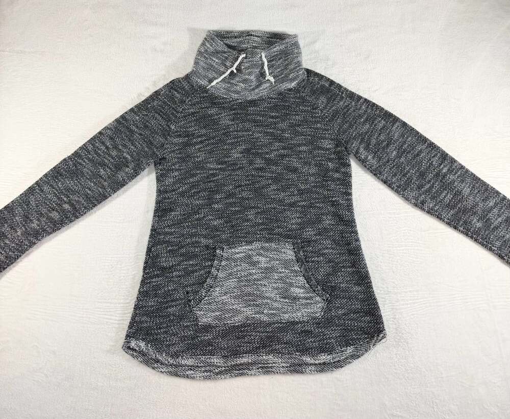 Kensie Performance Womens Sweatshirt Medium Black Grey Cowl Neck Pouch Pocket